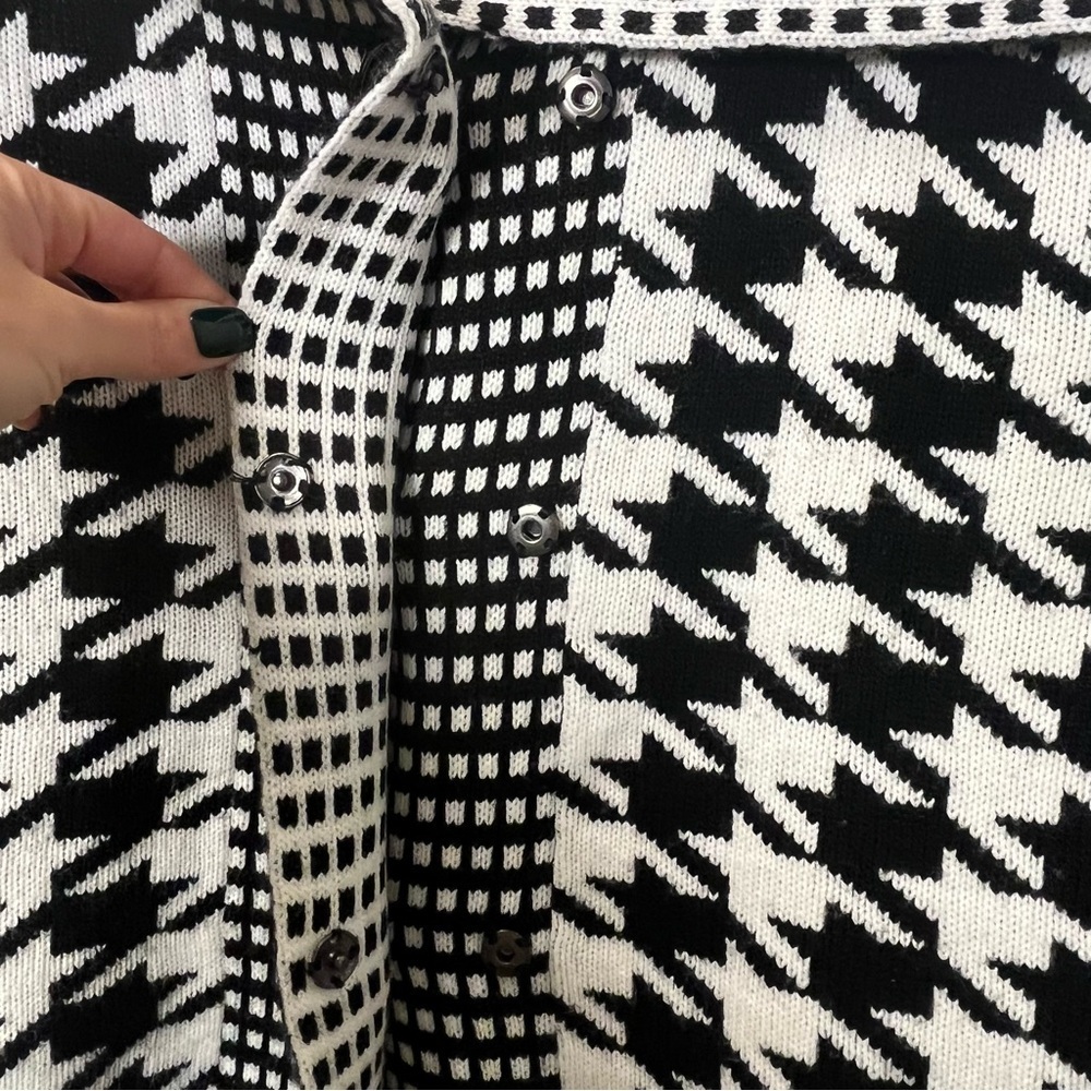 Sioni women Black and White Houndstooth Cardigan sweater blazer size Small - Picture 5 of 12